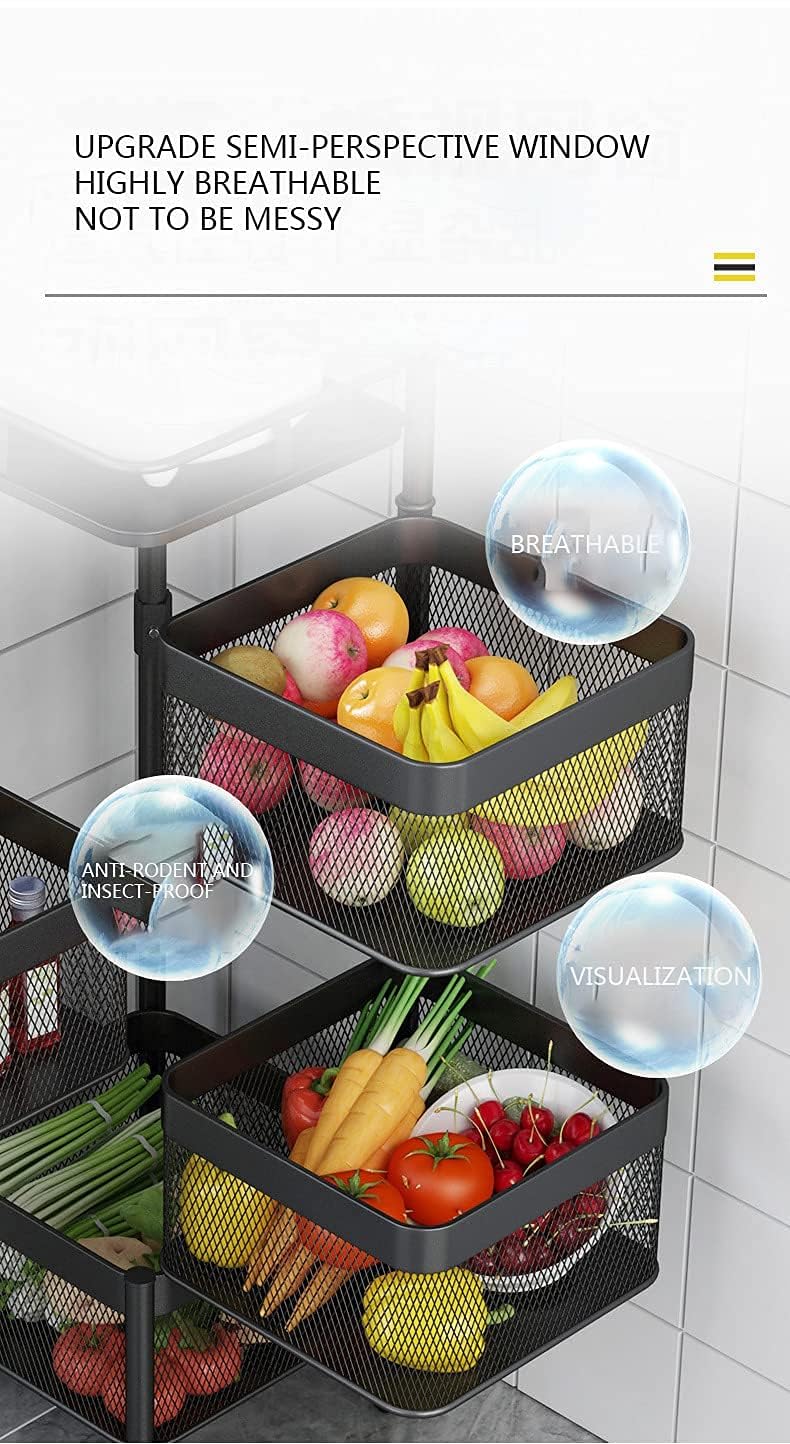 Privesh Metal 4 Layer Kitchen Rotating Trolley Portable Storage Rack Square Design Fruits & Vegetable Onion Cutlery, Spice, Jars